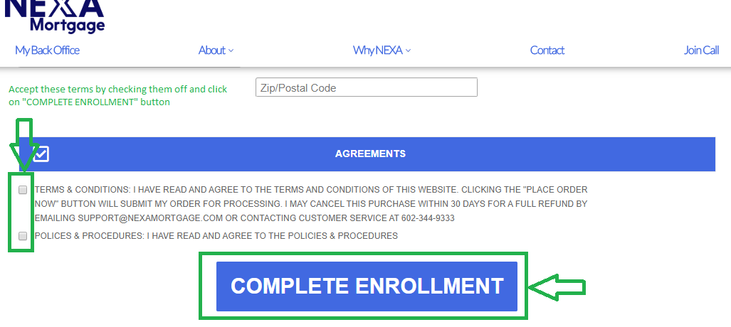 Slide #3 - check 2 boxes off with Terms and Agreements, and click on "Complete Enrollment" button