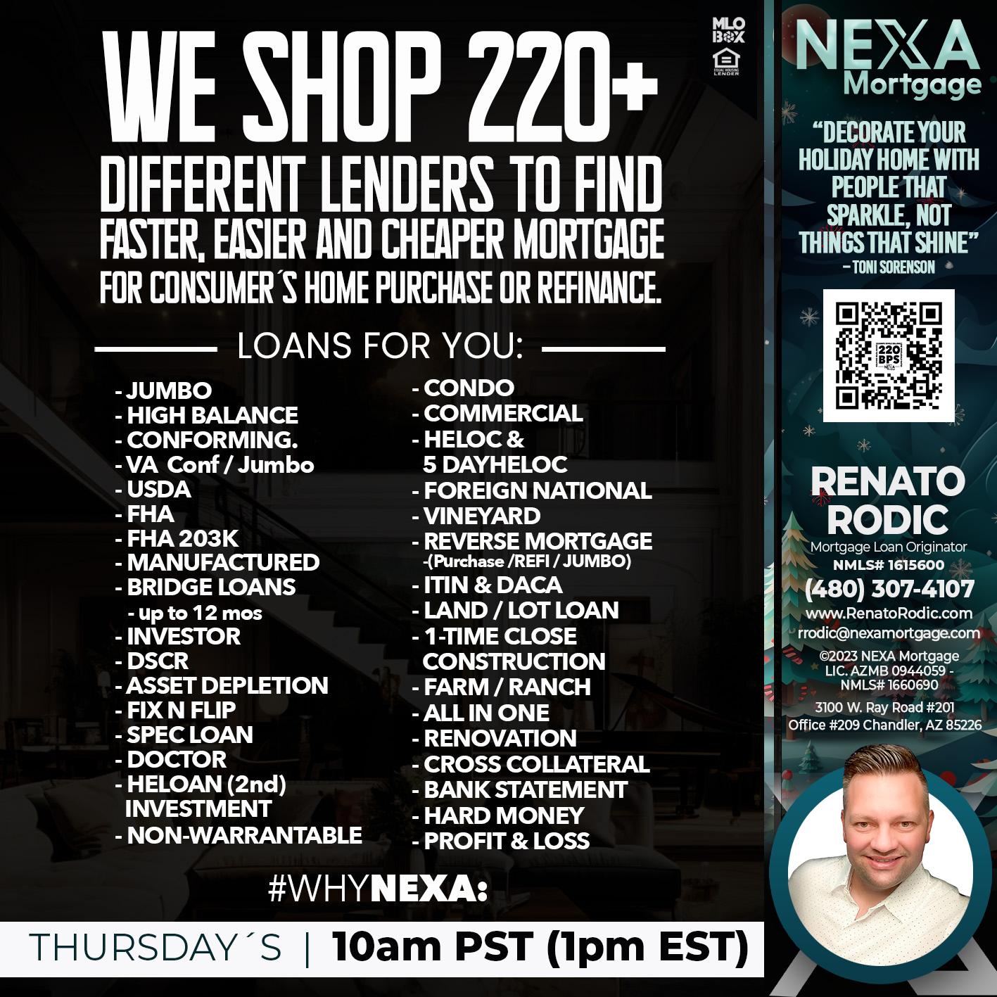 WE SHOP 220 + - Renato Rodic -Mortgage Loan Originator