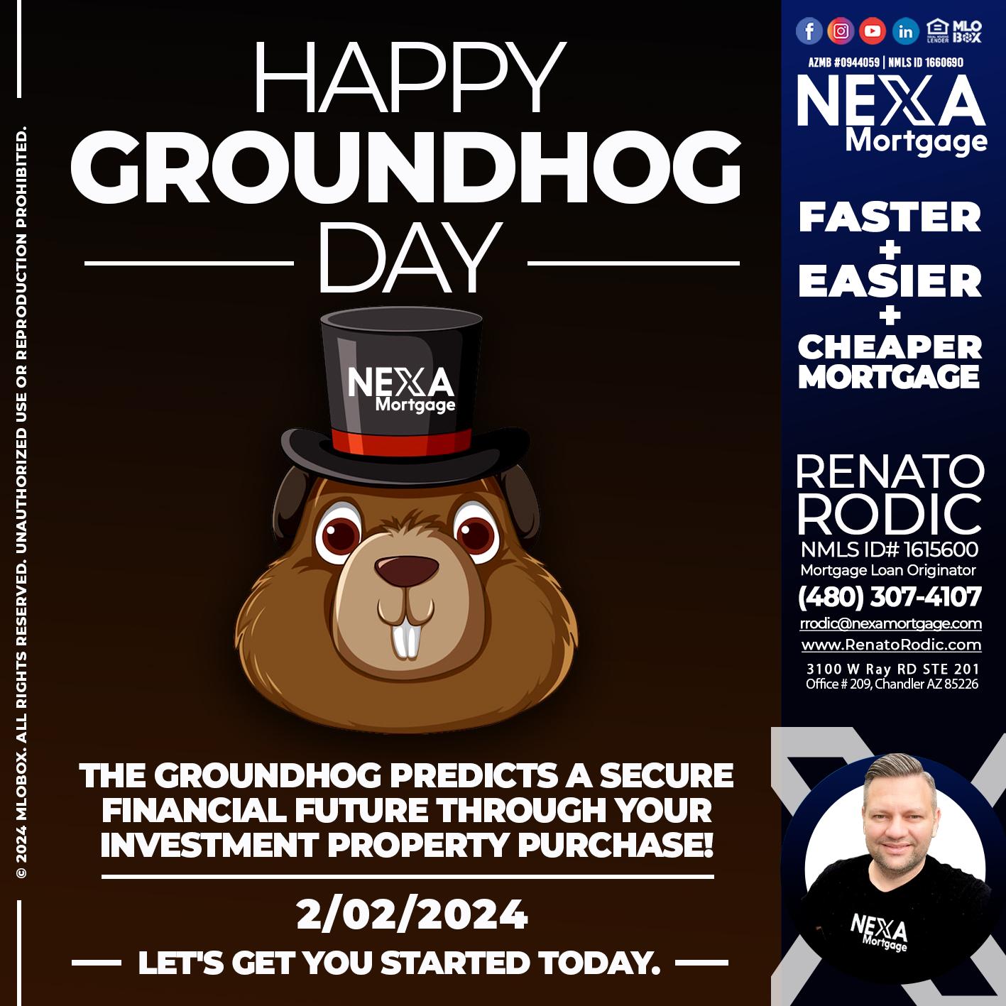 HAPPY GROUNDHOG - Renato Rodic -Mortgage Loan Originator