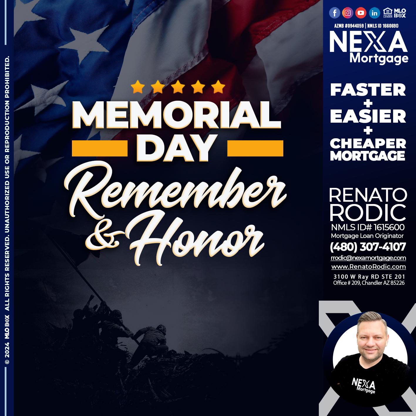 MEMORIAL DAY - Renato Rodic -Mortgage Loan Originator