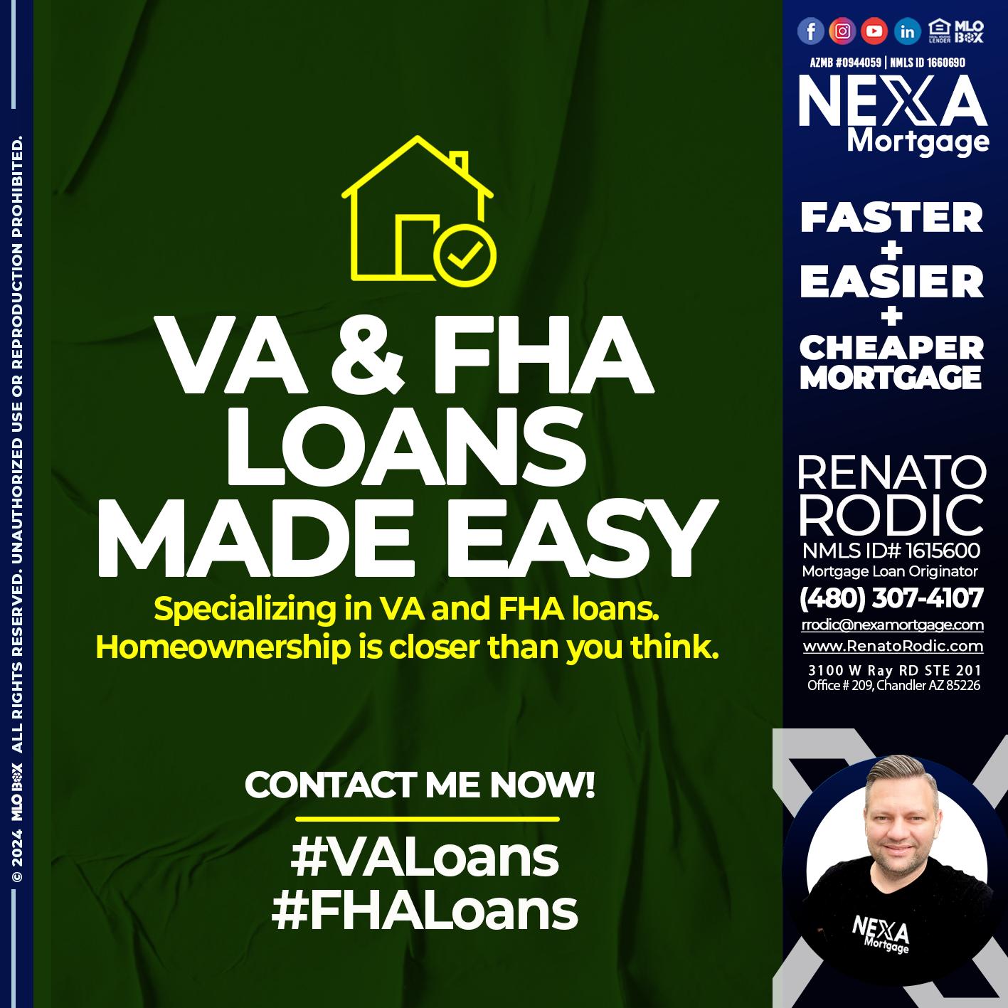 VA &FHA - Renato Rodic -Mortgage Loan Originator